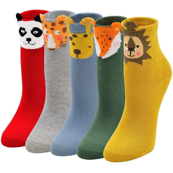 Unisex Kids Socks Soft Cotton Funny Animal Ankle Crew Socks for 2-4 Years Old Children Youth Boys Girls Toddler,5 Pairs