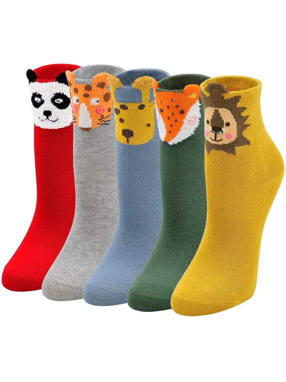 Unisex Kids Socks Soft Cotton Funny Animal Ankle Crew Socks for 5-7 Years Old Children Youth Boys Girls Toddler,5 Pairs