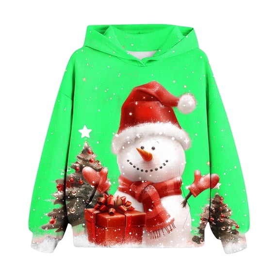 Unisex Kids Soft Pullover Hooded Sweatshirt with Pocket Christmas Children's Shirt Long Sleeved Pattern T-shirt Printed Round Neck Long Top Boys and Girls Aged Hooded Sweatshirt Green 120