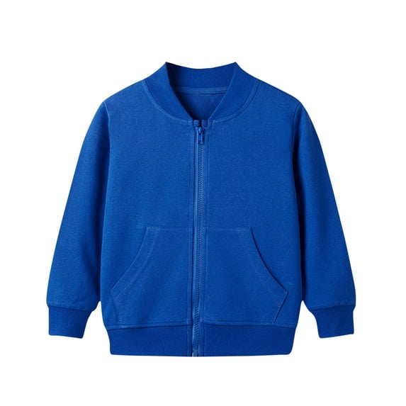 Unisex Kids Solid Crew Neck Long Sleeve Basic Casual Outer Top Jacket For Boys Girls Blue 3-4 Years