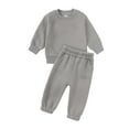 thumbnail image 1 of Unisex Kids Spring Fall Winter Clothes Boys Girls Long Sleeve T-Shirt Tops+Long Pants Two Piece Solid Outfit 1-8 Years, 1 of 3
