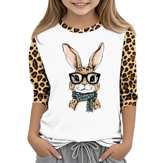 Unisex Kids Spring Tops Round Neck Tunic Tops Summer Trendy Shirts Blouses for Girls Dressy Casual Loose Fit Flower Pattern 3/4 Sleeve Lightweight Basic Tees Pink 110