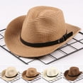 thumbnail image 1 of Unisex Kids Straw Hat Fedora Cap Wide Brim Sun Hat Parent-child Jazz Hat, 1 of 7