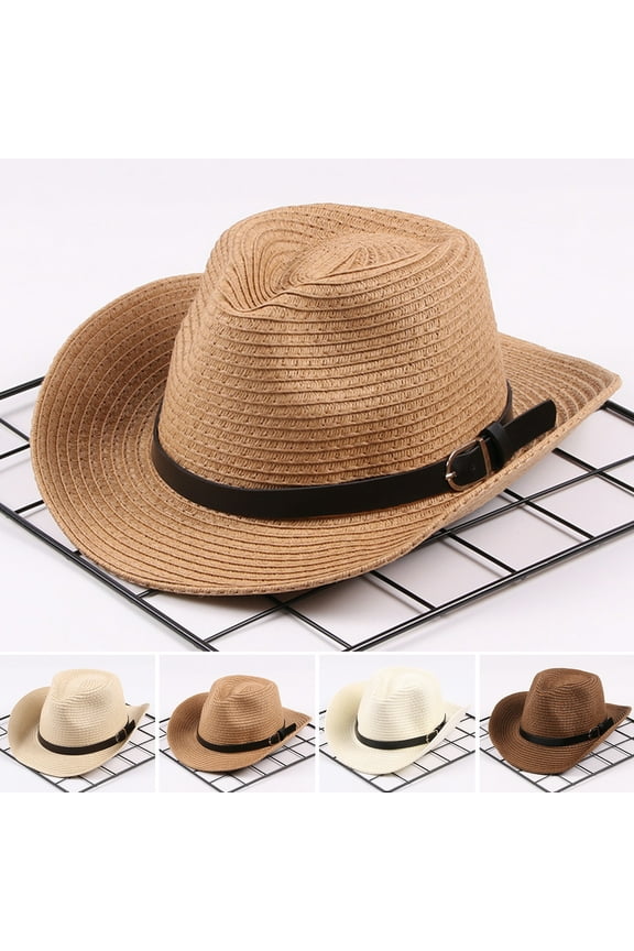 Unisex Kids Straw Hat Fedora Cap Wide Brim Sun Hat Parent-child Jazz Hat