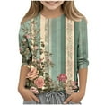 thumbnail image 1 of Unisex Kids Summer Fashion Shirts 3/4 Sleeve Loose Fit Tunic Tops Floral Pattern Spring Tops Blouses for Girls Dressy Casual Round Neck Lightweight Basic T-Shirts, 1 of 5