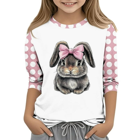 Unisex Kids Summer Trendy Shirts 3/4 Sleeve Tunic Tops Round Neck Blouses for Girls Dressy Casual Loose Fit Flower Printed Spring Tops Lightweight Basic Tees Pink 150