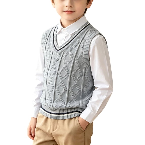 Unisex Kids Sweater Vests Boys Girls V-Neck Tank Tops Children's Fall Sleeveless Vest Shirts Cute Solid Embroidery School Uniform Waistcoat
