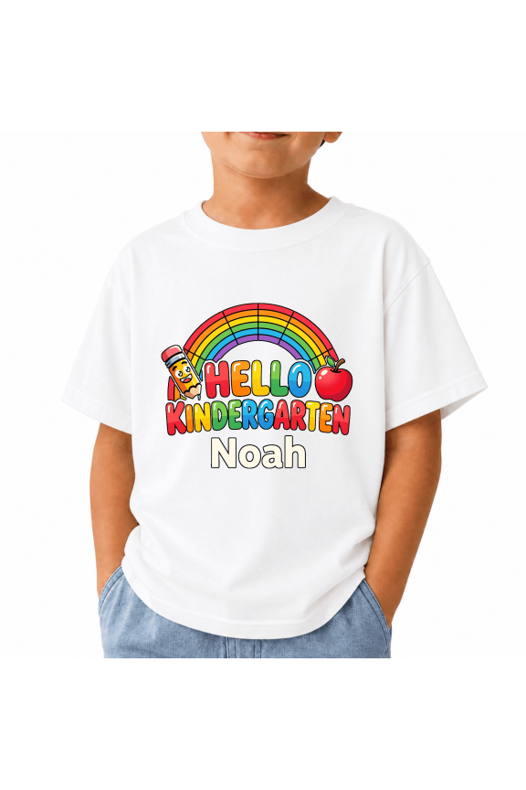 Unisex Kids T-Shirt for First Day of Kindergarten, Noah Name Rainbow Kindergarten Graphic, 100% Cotton Short Sleeve Tee