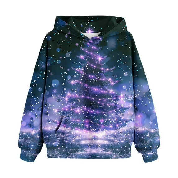 Unisex Kids Teens Sweatshirts Christmas Children's Shirt Long Sleeved Pattern T-shirt Printed Round Neck Short Top Boys and Girls Aged Hooded Sweatshirt Navy 7 Years