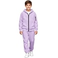 thumbnail image 1 of Unisex Kids Tracksuit Set, Zip Up Hoodie & Sweatpants 2 Piece Sweatsuit, Teen Boys Girls Athletic Fleece Sweat Suit, Casual Hooded Jogger Sportswear Outfit (Purple, 8-9 Years), 1 of 7
