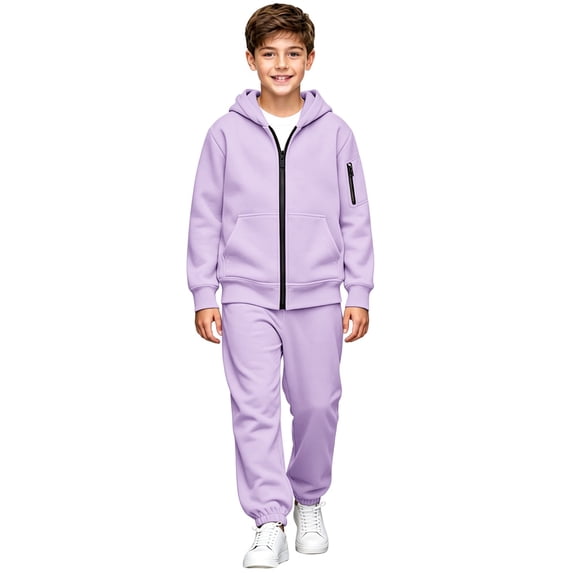 Unisex Kids Tracksuit Set, Zip Up Hoodie & Sweatpants 2 Piece Sweatsuit, Teen Boys Girls Athletic Fleece Sweat Suit, Casual Hooded Jogger Sportswear Outfit (Purple, 8-9 Years)