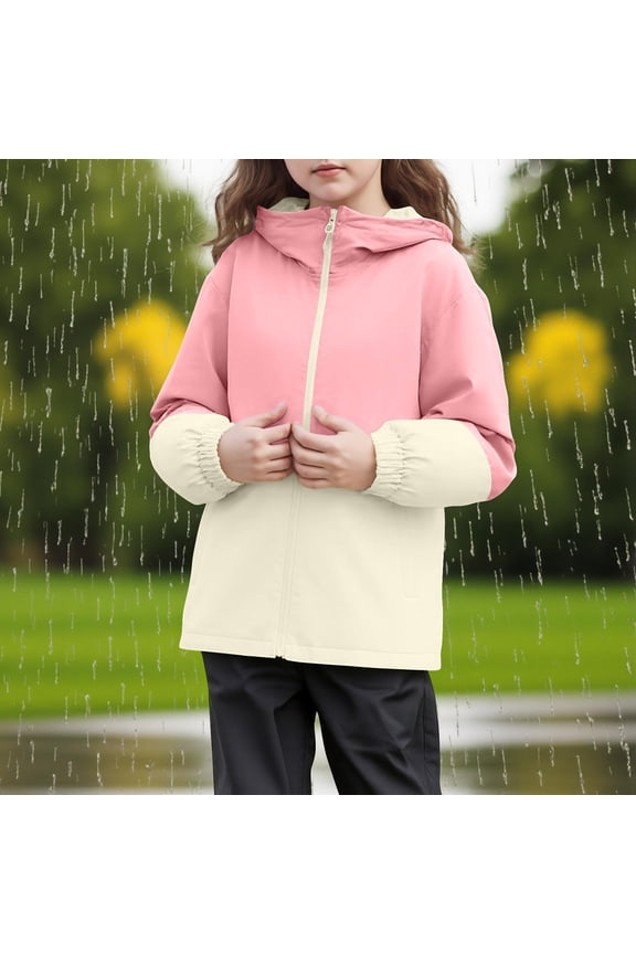 Unisex Kids Two-Tone Color Block Hooded Windbreaker Jacket Boys Girls Casual Outer Coat with Elastic Cuffs Pink 9-10 Years