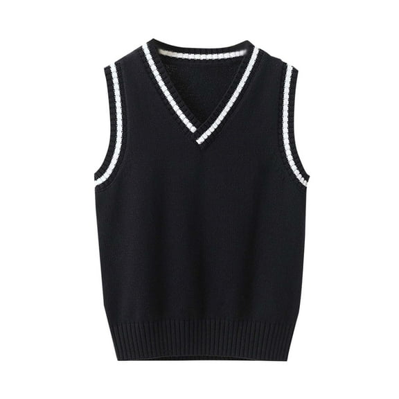Unisex Kids V-Neck Knitted Sweater Vest Girls Uniform School Wear Casual Daily Waistcoat Warm Jacket for 3-16Years