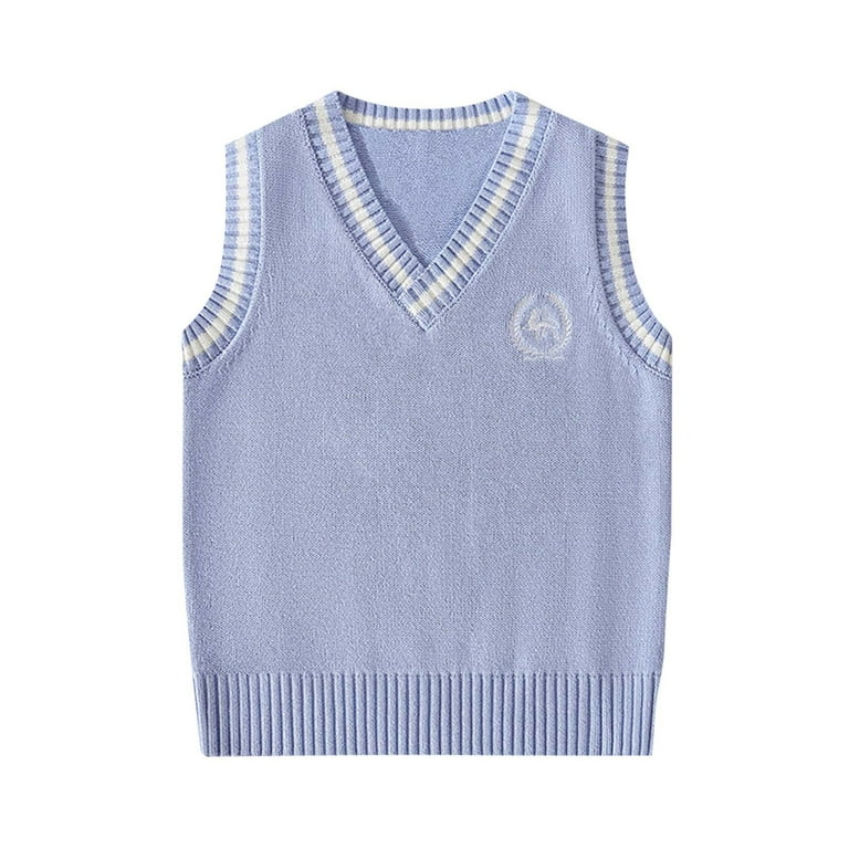 Unisex Kids V-Neck Knitted Sweater Vest Girls Uniform School Wear