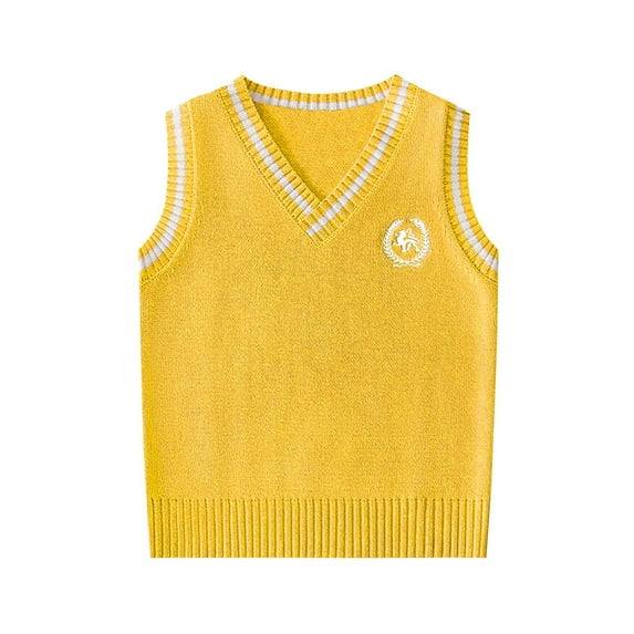 Unisex Kids V-Neck Knitted Sweater Vest Girls Uniform School Wear Casual Daily Waistcoat Warm Jacket for 3-16Years