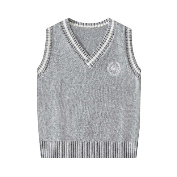 Unisex Kids V-Neck Knitted Sweater Vest Girls Uniform School Wear Casual Daily Waistcoat Warm Jacket for 3-16Years