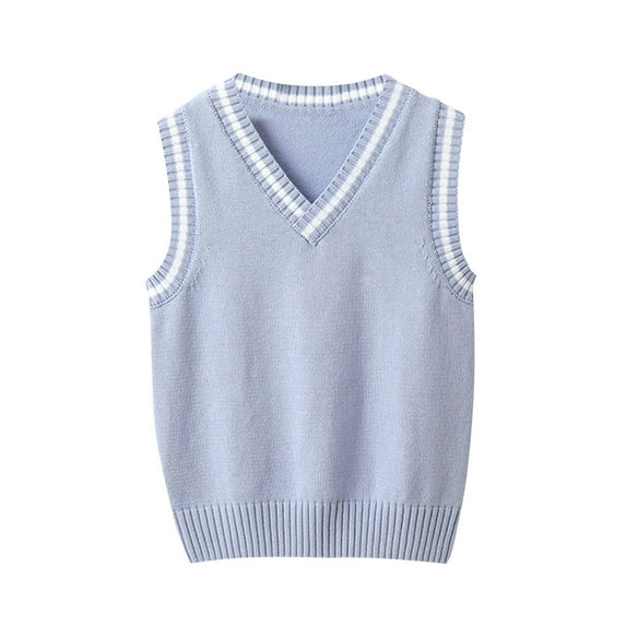 Unisex Kids V-Neck Knitted Sweater Vest Girls Uniform School Wear Casual Daily Waistcoat Warm Jacket for 3-16Years