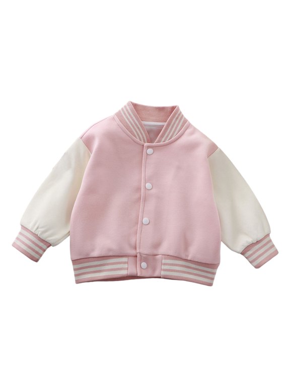 Unisex Kids Varsity Bomber Jacket Boys Girls Baseball Collar Sweatshirt Teen Long Sleeve Drop Shoulder Coat Preppy Outerwear
