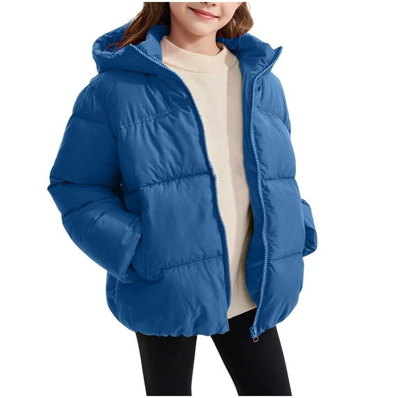 Unisex Kids Warm Hooded Down Coat Causal Full Zip Quilted Puffer Jackets Boys Girls Heavyweight Windproof Thermal Outwear with Pockets
