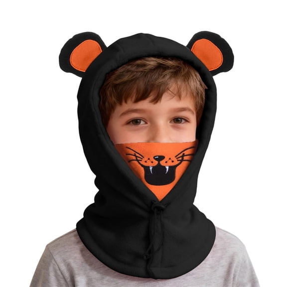Unisex Kids Winter Lined Thermal Face Mask With Windproof Ear Coverage Cartoon Design Comfortable Warm For Outdoor Sports Activities In Cold Weather Orange