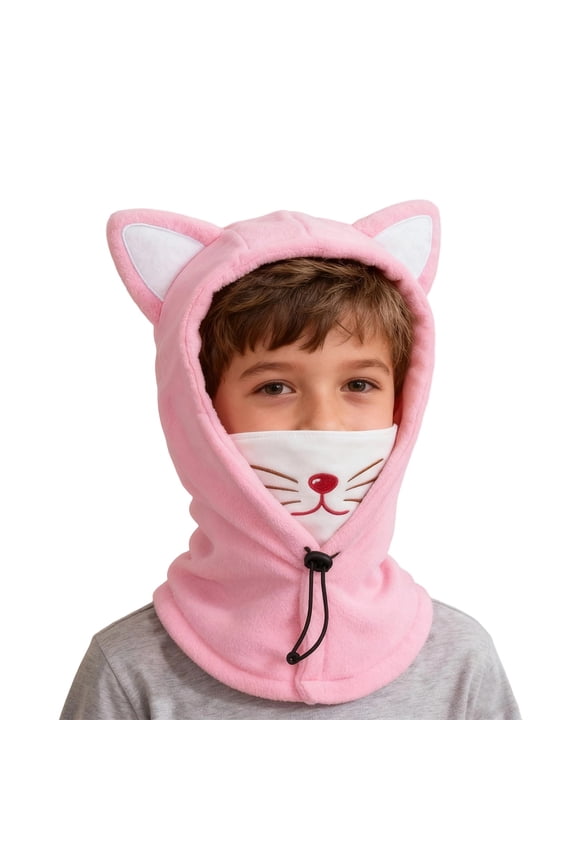 Unisex Kids Winter Fleece Lined Thermal Face Mask With Windproof Ear Coverage Cartoon Design Comfortable Warm For Outdoor Sports Activities In Cold Weather Pink