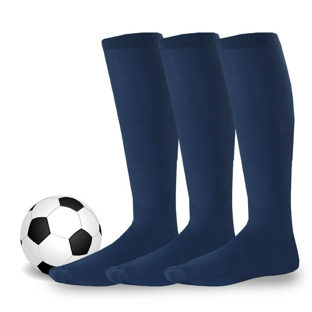 Unisex Kids Youth Sock Size 5-7 Soccer Team Sports Cushion Acrylic Knee High Socks 3 Pair Navy