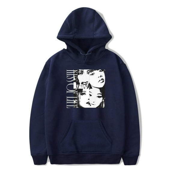 Unisex Kiss Of Life Born To Be XX Album Graphic Long Sleeve Pullover Hoodie - Kpop Streetwear,XXL,Navy