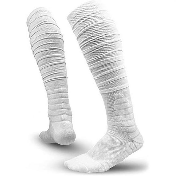 Unisex Knee High Football Socks with Ankle Support, Over The Knee Compression Sports Socks for Baseball Softball and Hockey, Padded Arch Cushioned Crew Socks for Athletic Performance White