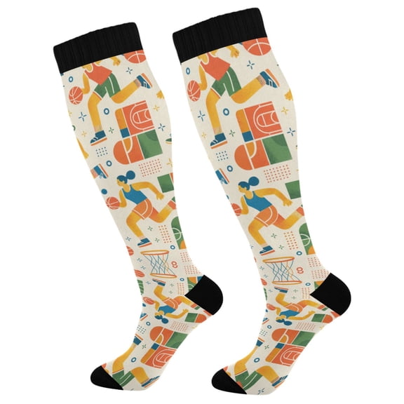 Unisex Knee High Socks, Basketball Printed Socks, Long Running Socks for Men & Women (1 Pair)
