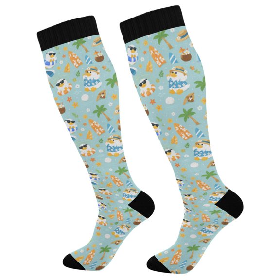 Unisex Knee High Socks, Beach Duck Printed Socks, Long Running Socks for Men & Women (1 Pair)