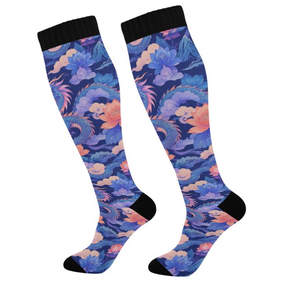 Unisex Knee High Socks, Blue Tentacles Printed Socks, Long Running Socks for Men & Women (1 Pair)
