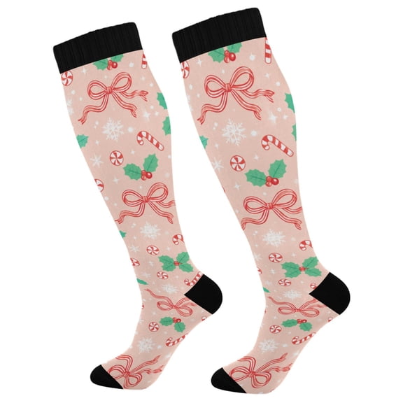 Unisex Knee High Socks, Bow Printed Socks, Long Running Socks for Men & Women (1 Pair)