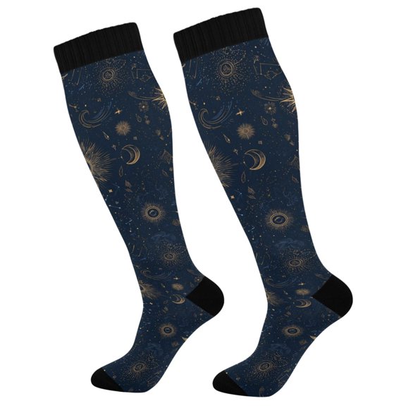 Unisex Knee High Socks, Celestial Pattern Printed Socks, Long Running Socks for Men & Women (1 Pair)