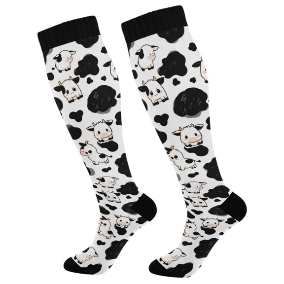 Unisex Knee High Socks, Cow-print Printed Socks, Long Running Socks for Men & Women (1 Pair)
