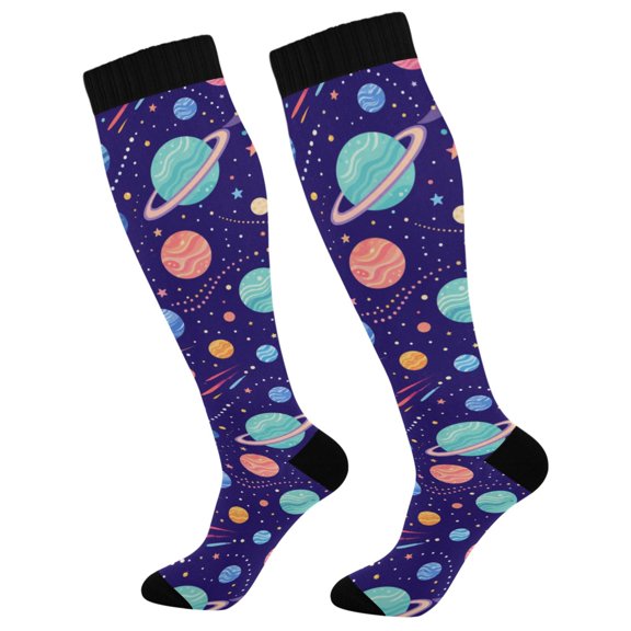 Unisex Knee High Socks, Dark Space Printed Socks, Long Running Socks for Men & Women (1 Pair)