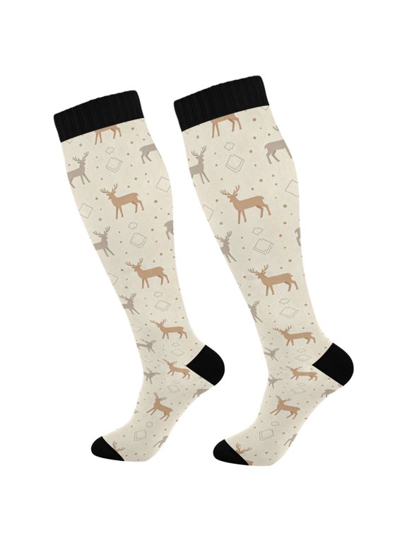 Unisex Knee High Socks, Deer Printed Socks, Long Running Socks for Men & Women (1 Pair)