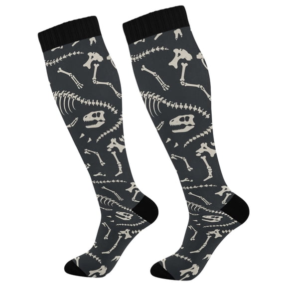 Unisex Knee High Socks, Dino-bones Printed Socks, Long Running Socks for Men & Women (1 Pair)