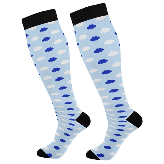 Unisex Knee High Socks, Dual Clouds Printed Socks, Long Running Socks for Men & Women (1 Pair)