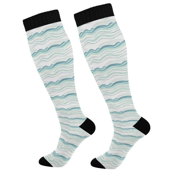 Unisex Knee High Socks, Eal Wave Printed Socks, Long Running Socks for Men & Women (1 Pair)