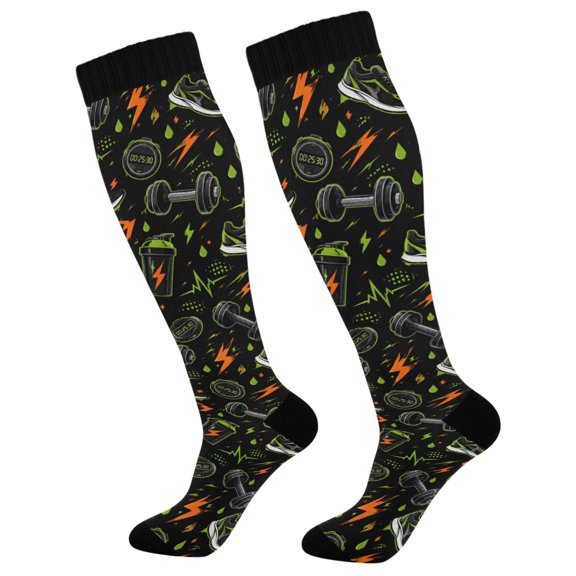 Unisex Knee High Socks, Fitness Workout Printed Socks, Long Running Socks for Men & Women (1 Pair)