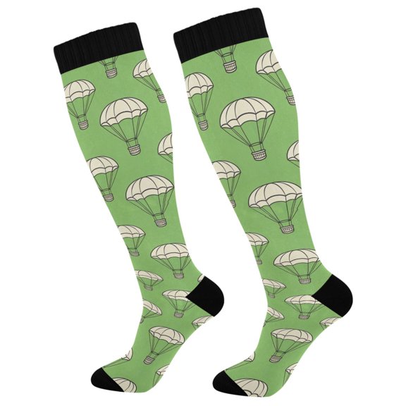 Unisex Knee High Socks, Green Parachute Printed Socks, Long Running Socks for Men & Women (1 Pair)