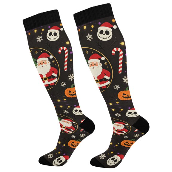Unisex Knee High Socks, Halloween Xmas Printed Socks, Long Running Socks for Men & Women (1 Pair)