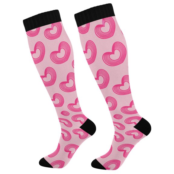 Unisex Knee High Socks, Line-hearts Printed Socks, Long Running Socks for Men & Women (1 Pair)