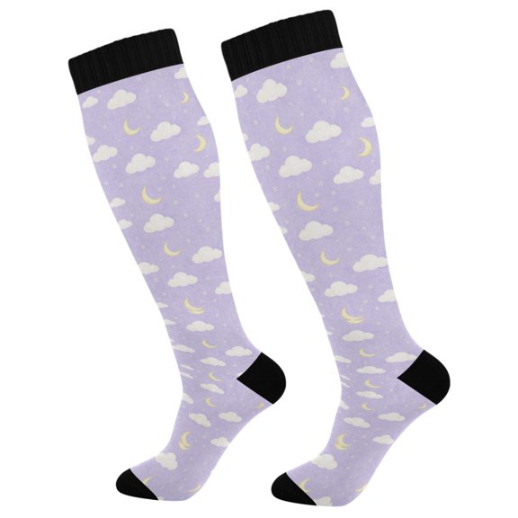 Unisex Knee High Socks, Lunar Lavender Printed Socks, Long Running Socks for Men & Women (1 Pair)