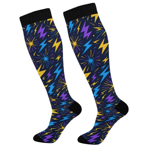 Unisex Knee High Socks, Neon Bolt Printed Socks, Long Running Socks for Men & Women (1 Pair)