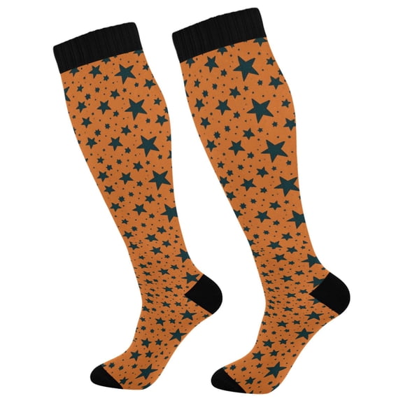 Unisex Knee High Socks, Orange Star Printed Socks, Long Running Socks for Men & Women (1 Pair)