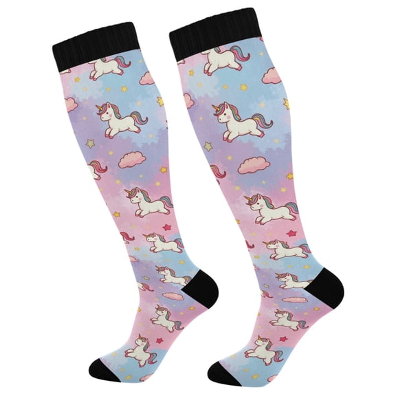 Unisex Knee High Socks, Pastel Printed Socks, Long Running Socks for Men & Women (1 Pair)