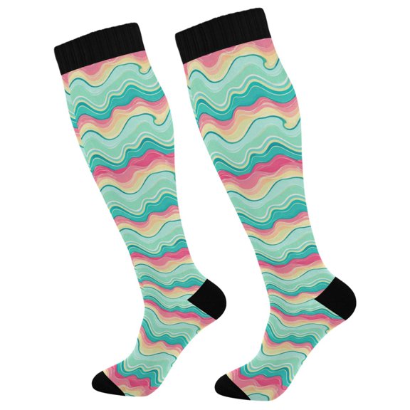 Unisex Knee High Socks, Pastel Wave Printed Socks, Long Running Socks for Men & Women (1 Pair)