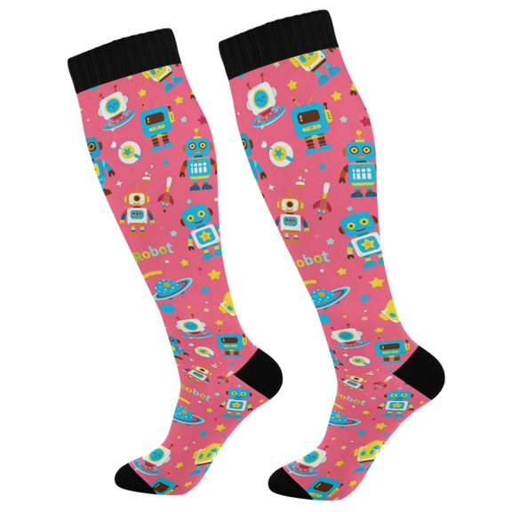 Unisex Knee High Socks, Pink-bot Printed Socks, Long Running Socks for Men & Women (1 Pair)