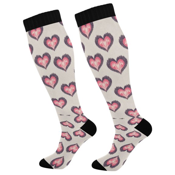 Unisex Knee High Socks, Pink-heart Printed Socks, Long Running Socks for Men & Women (1 Pair)